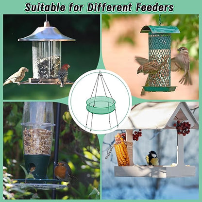 2 Pcs Bird Seed Catcher for Outdoor Feeders, 20" Hanging Bird Feeder Seed Catcher Platform with Adjustable Hanging Hoop for Hummingbird Bee Feeder Outdoor Garden Backyard Accessories(Green)