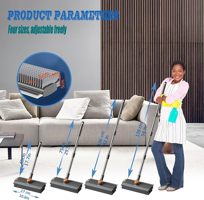 Floor Scrubbing Brush with Squeegee, 2 in 1 Grout Brush with 54" Adjustable