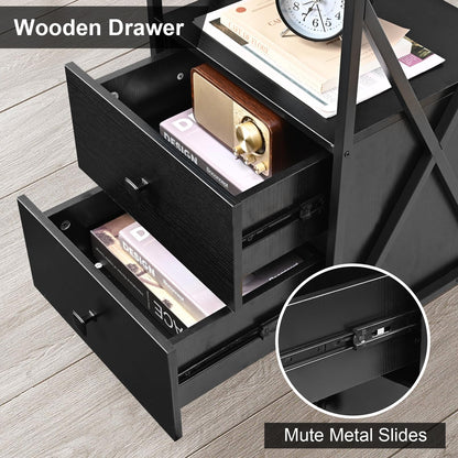 Livofloral LED Nightstands with Charging Station, Black Side Tables with Storage, End Tables with Charging Station, Bedside Table with Wooden Storage Drawers for Bedroom, Side Tables Living Room