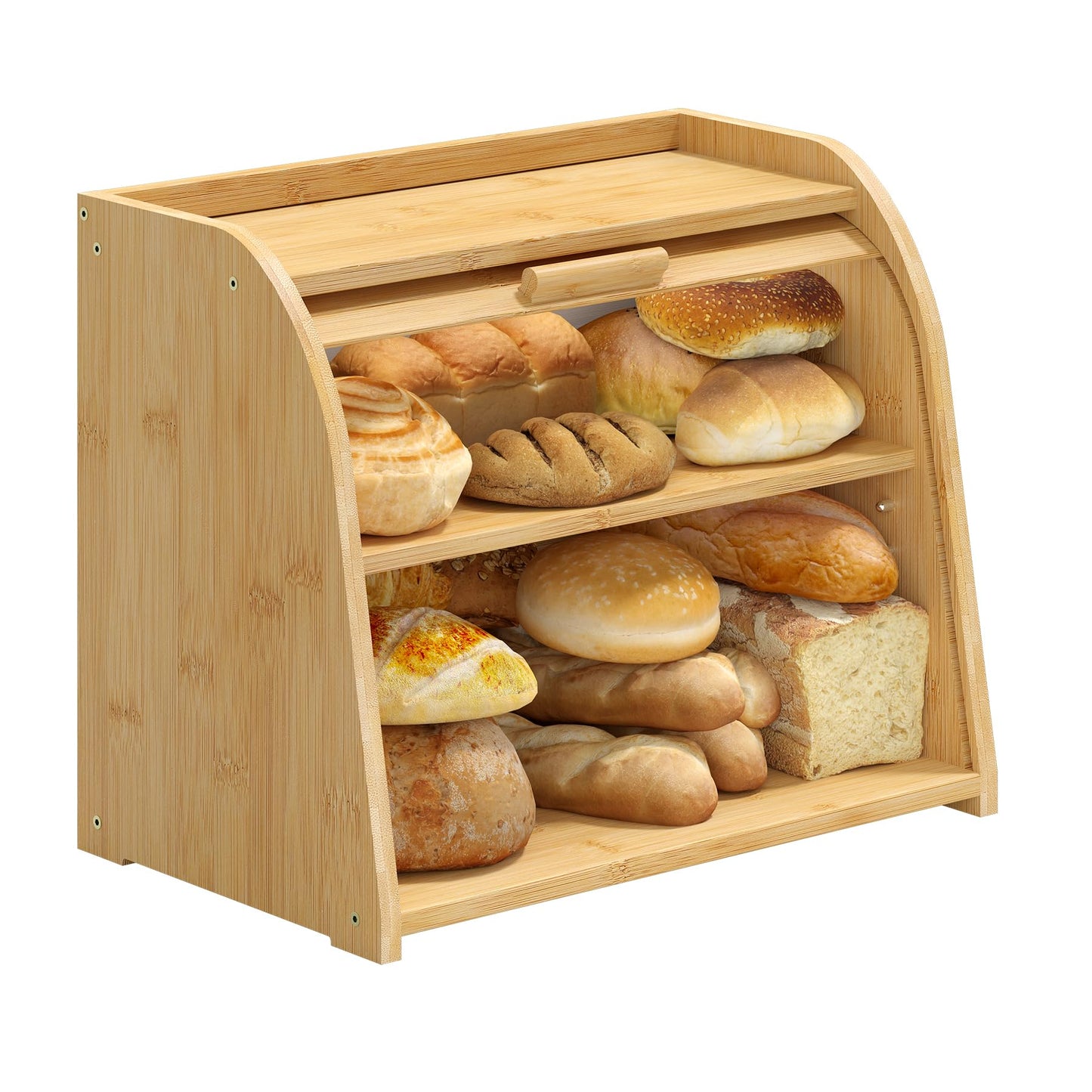 kiplant Bread Box for Kitchen Countertop, Large Bamboo Wood Bread Box, Wooden Corner Bread Storage Capacity