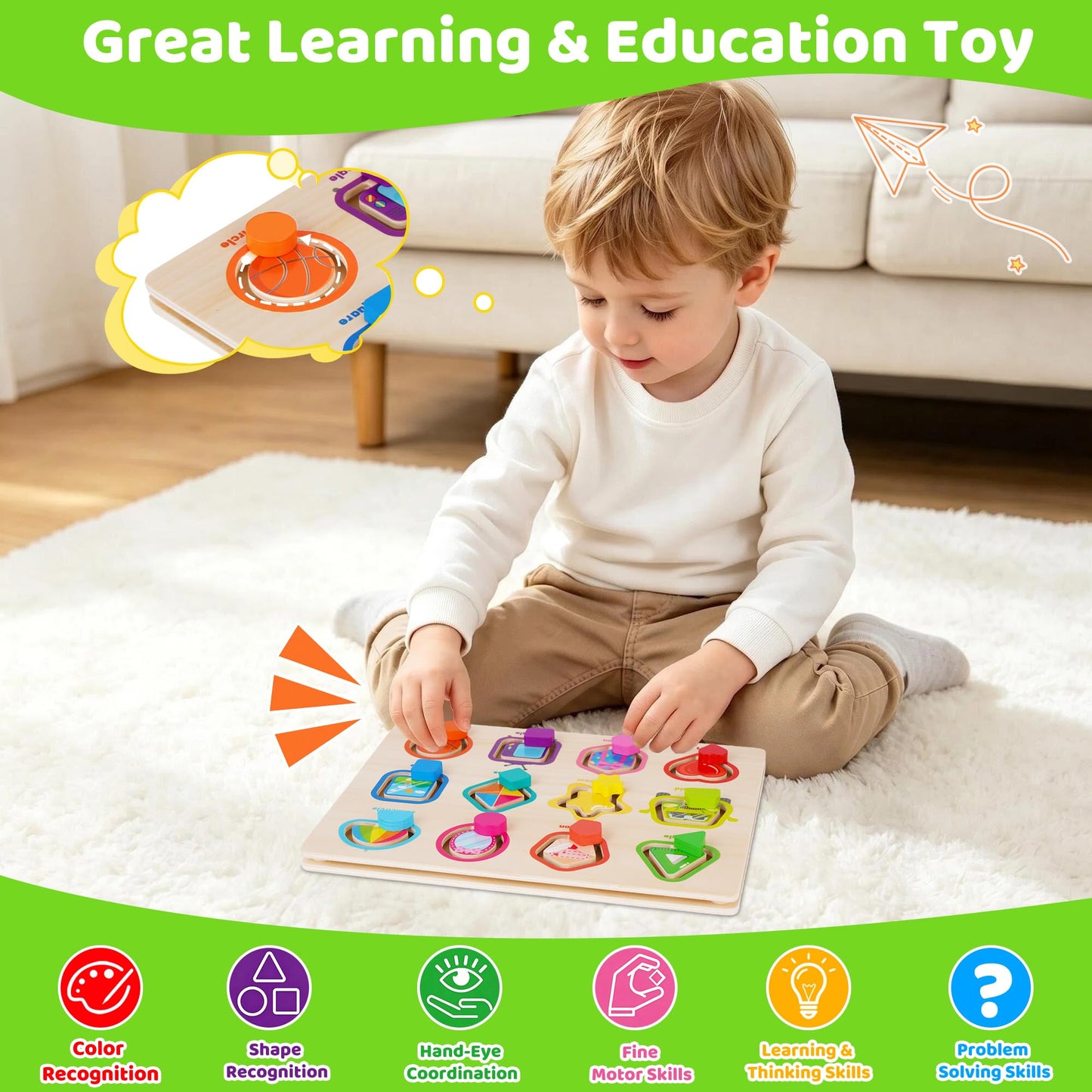 Melofaver Montessori Wooden Shape Puzzle Board, Peg Puzzles Shape Matching Game, Preschool Educational Learning Toys for Toddlers 3 4 5 Years Old, Christmas Birthday Gifts for Boys Girls