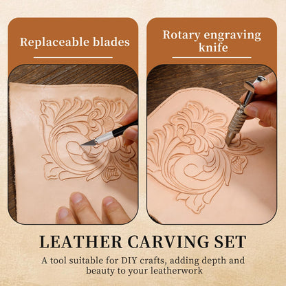 SHWAKK Leather Working Tools, All in One Leather Tooling Kit, Complete LeatherCraft Kit with Storage Bag, Stamping Tools for Sewing, Carving, Punching Stamping for Making and Handicrafts