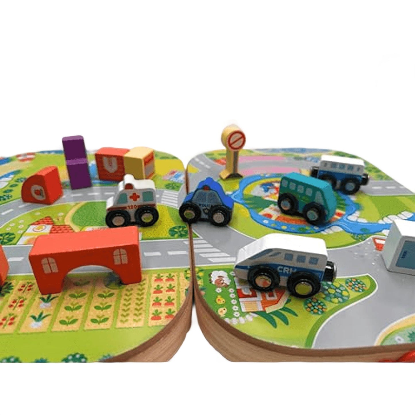 MUVANI Boxed City Wooden Blocks Set, Wooden City Building Blocks with Cars and Roads, Educational Pretend Play Toy for Kids