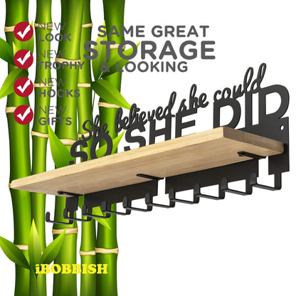 iBobbish Premium Medal Hanger Display Trophy Shelf,She believed she could SO SHE DID Upgraded Trophy and Medal Display Shelf for Wrest,gymanstics,Race,Soccer