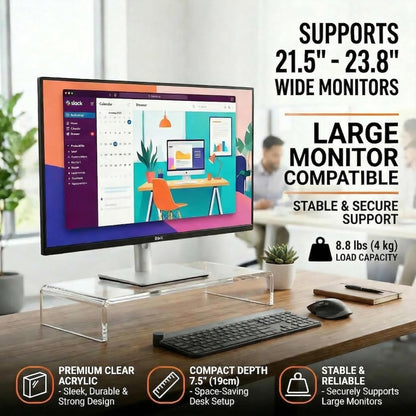 Japard Acrylic Monitor Stand, Premium Large Monitor Riser 20 inch, Crystal Clear Acrylic Computer Stand Laptop Desk Stand for Home Office Printer TV Screen Keyboard Storage