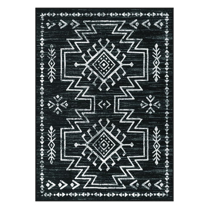 Lahome Vivienne 5x7 Western Black and White Rugs for Living Room, Washable Soft Aztec Rug for Bedroom, Boho Low Pile Distressed Moroccan Carpet for Dining Room Home Decor
