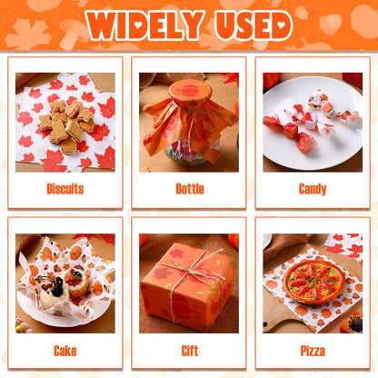 Tinlade 150 Pcs Fall Thanksgiving Wax Paper Sheets Maple Leaf Pumpkin Mushroom Food Wrap Paper Sheets Parchment Grease Resistant Waterproof Food Liner Oil Proof Picnic Liner for Kitchen