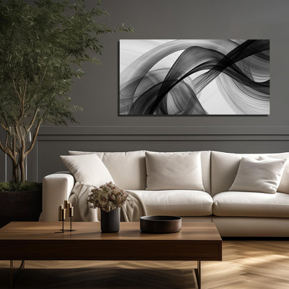 JuhaiArt Abstract Wall Art Large Black Picture Wall Decor White Canvas Art Modern Minimalist for Living Room Office 24"x 48" Monochrome Artwork