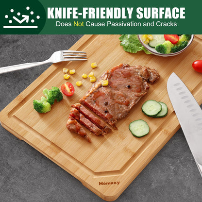 Homaxy Extra Large Organic Bamboo Cutting Boards for Kitchen, 17.5"x12" Wooden XL Cutting Board with Juice Groove and Handles, Charcuterie Butcher Block Wood Serving & Chopping Board - Pre Oiled