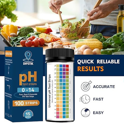 pH Test Strips (0-14) -Universal pH Test Paper Test Strips for Drinking Water, Aquarium, Pool, Hot Tub, Spa,100ct Litmus Paper pH Testing Soap Making and Food