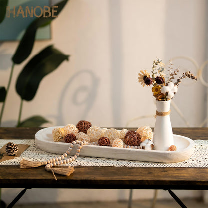 Hanobe Decorative Bowl Large Wooden: 25.5" Extra Long Wood Dough Bowls for Entry Way Table - Farmhouse Coffee Table Decor - Rustic Dining Table Centerpiece Decor, White