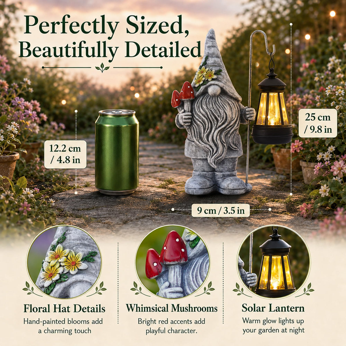 Acgarten Garden Gnome Statue with Lantern: Outdoor Waterproof Sculpture