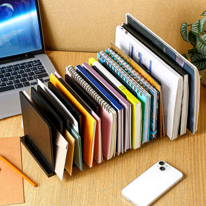Threehoney Desk File Organizer 15 Compartments Vertical File Organizer Wood Mail Holders Countertop Letter Sorter Desktop Mail Paper Holder Folder Filing Cell Phone Document Storage Tray(Black)
