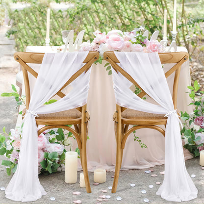 PakiInno White Chair Sashes 50 PCS Tulle Chair Cover 8ft Loing Wedding Banquet Decorations for Aisle Back and Side of Chair Sheer Drapes Fabric