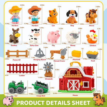30-Piece Upgraded Farm Animal Big Barn Playset Gifts for Toddlers Christmas|Montessori Learning Toys for 18 Months Olds Girls Boys|Pretend Animal with Tractor Birthday Gifts for 2 Years