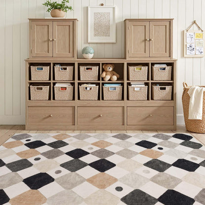 jinchan Macy 5x7 Area Rug for Kids Room Black and White Modern Colorful Nursery Rug Checkered Diamond Play Mat Washable Soft Non Slip Carpet for Playroom Classroom Bedroom Living Room Marble on Cream