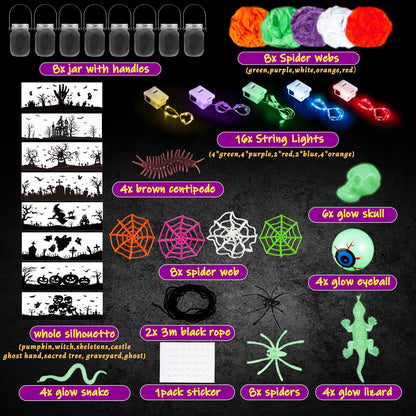 Letapapa Halloween Crafts for Kids, 8 PCS Mason Jar with Accessories for DIY Craft & Art Party Favor Supplies, Halloween Decoration Trick or Treating, Classroom Art Activities