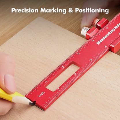 Draxzor 3PCS Woodworking Ruler Set, Precision Pocket Ruler with Adjustable Slide Stop, Aluminum Alloy Measuring Tool for Marking & Scribing, Metal T-Track Square Rulers, Inch and Metric (6", 8", 12")
