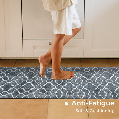 FRESHMINT Kitchen Mat Set of 2, Anti-Fatigue Cushioned Kitchen Mats for Floor, Waterproof Non Slip Comfort Standing Mat, Boho Kitchen Rug for Kitchen Decor, Sink, Office, 17"x30"+17"x47", Navy Blue