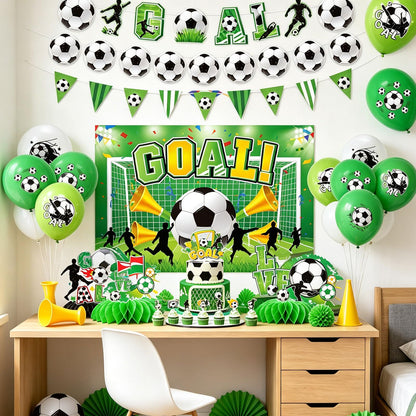 42 Pcs Soccer Party Decorations 2026- Football Watch Party Decorations Soccer Fan Celebration Kit with Backdrop, Banner, Balloons, Honeycomb Centerpieces & Cupcake Toppers for Global Soccer Event
