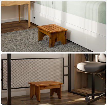 HOLANA 9" Acacia Wood One Step Stool for Adults - 300 Lbs Wooden Step Stools Heavy Duty for High Bed Riser, Bathroom, Bedroom - Small Stepping Stool for Elderly, Seniors, Kids, Handicap Use Indoor