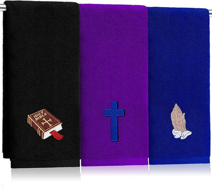3 Pcs Easter Pastor Hand Towels, Christian Embroidered Religious Cross Cotton