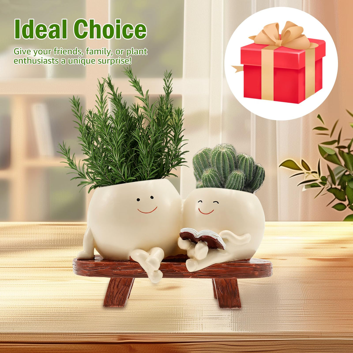 PTMTFYL Face Planter Pot, Flower Head Planter, Cute Resin Smiling Plant Pot with Drainage Hole, Chair Succulent Pots for Indoor and Outdoor Plants, Gift Ideai for Appreciation Christmas