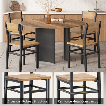 MECHYIN Dining Chairs Set of 4, Rustic Wood Dining Room Chairs with Thickened and Strengthened Metal Steel Frame & Slat Back, Modern Farmhouse Chair for Kitchen, Dining Room (4, Light Brown)