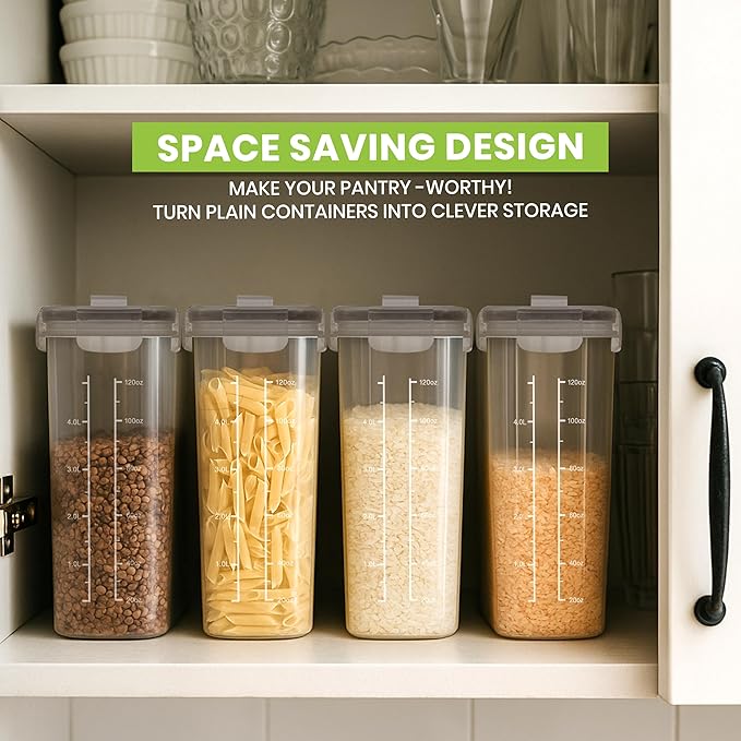 Utopia Kitchen Cereal Containers Storage Set – 6 Pack 4L Airtight Food Storage