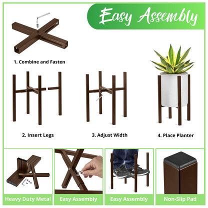 Sorbus Adjustable Metal Plant Stand – Mid Century Style Flower Pot Holder, 10 to 16 Inches Planter Stand for Modern Home Décor, Houseplants – Plant & Pot NOT INCLUDED (Brown, 2 Pack)