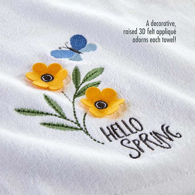 SKL Home Hello Spring Flowers 100% Cotton 3D Embroidered 2pc Hand Towel Set
