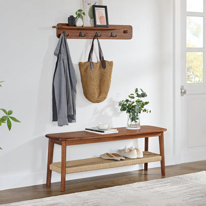Alaterre Furniture Calais Collection Entryway Bench and Coat Rack - Solid Acacia Wood Mid-Century Modern Entryway Furniture (Chestnut)