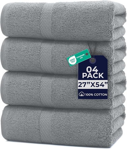 DAN RIVER Bath Towels Set of 4, 27 x 54 Inches, 100% Cotton, Larger & Lighter