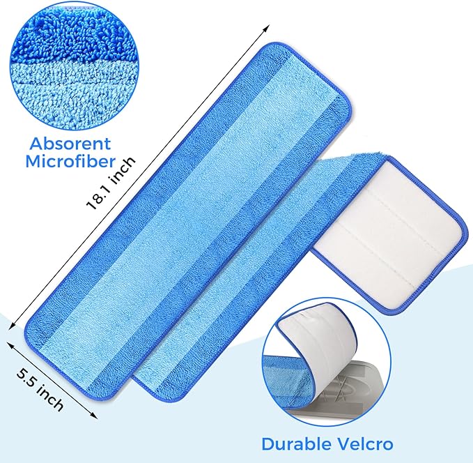 8-Pack Microfiber Cleaning Pads, 18-Inch Microfiber Mop Pads Compatible