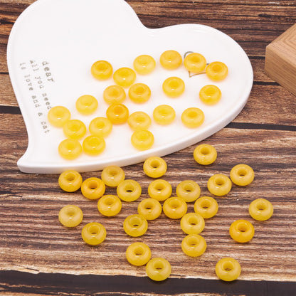 Youngbling Large Hole Gemstone Beads for Jewelry Making,Loose Macrame Natural Stone Beads Pack of 15,Yellow Jade(8 * 14mm)