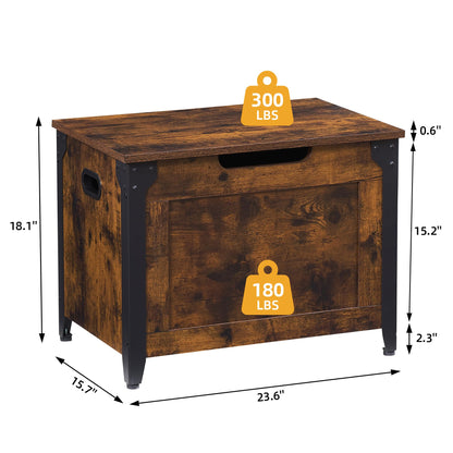 IDEALHOUSE Storage Bench, 23.6" Retro Wooden Storage Chest with 2 Safety Hinges, Loads 300 lb, Easy Assembly, Storage Ottoman Bench for Bedroom Entryway Living Room, Rustic Brown