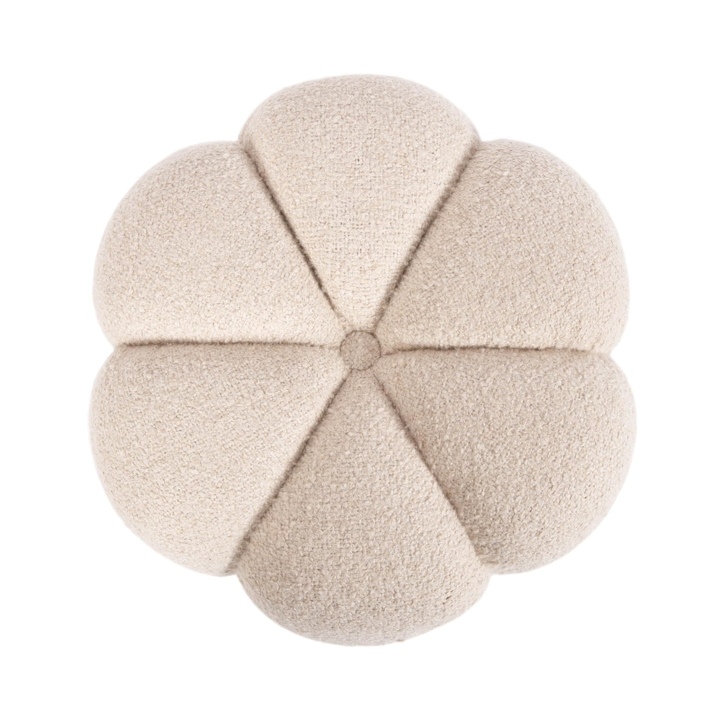 Kate and Laurel Lucida Round Upholstered Ottoman with Mango Wood Base, 16 x 16 x 18, Soft White and Dark Brown, Modern Scalloped Boucle Ottoman Foot Rest for Apartment or Living Room Decor