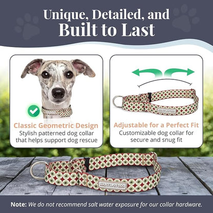 Lucky Love Dog Martingale Dog Collar - Adjustable, No-Slip, Durable, & Soft Webbing Collar for Male and Female Dogs Ideal for Training & Walking - in Unique Pongo Pattern, Medium Size