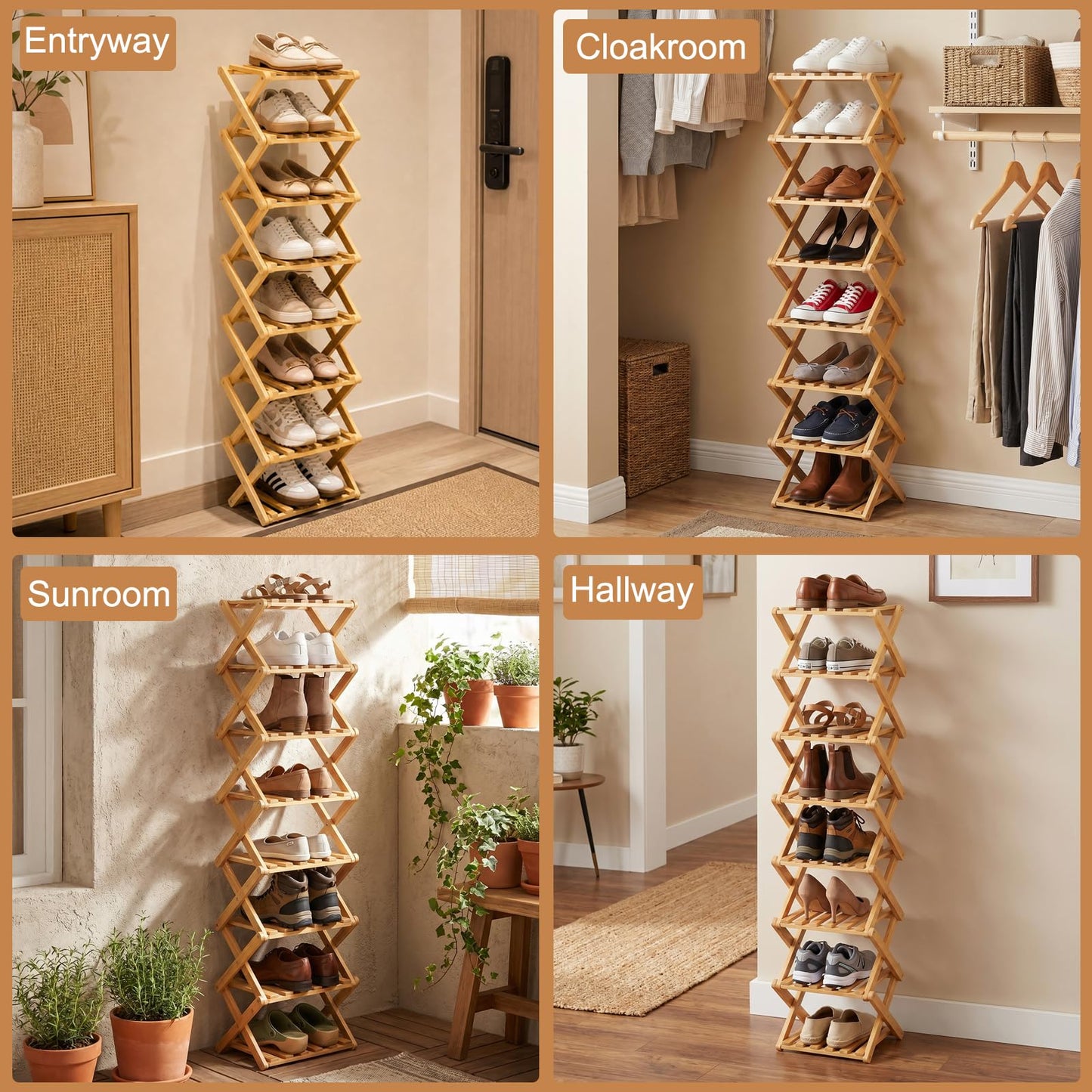 Magnitt Shoe Racks, Foldable Shoes Organizer Free Standing Shelf for Entryway, Closet, Bedroom, Hallway, | Natural | Functional | Multifunctional Shoe Rack (Seven Layers of Primary Colors)