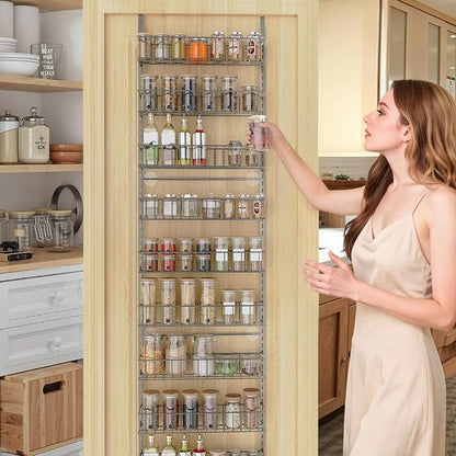 ElegantArray 9-Tier Pantry Door Oragnizer, Over The Door Pantry Organizer Rack and Storage, Hanging Spice Rack Shelves Door, Home Office Laundry Room Bathroom & Kitchen Organization, Light Gray