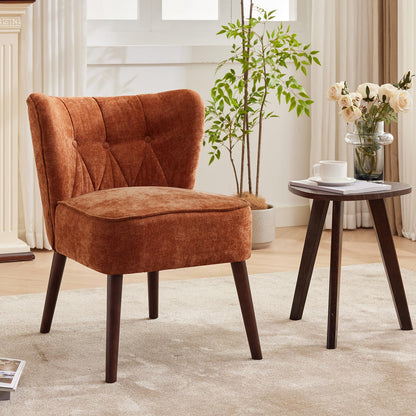 Accent Chair Living Room Chair, Armless Lounge Chair with Wood Legs Upholstered Makeup Vanity Tufted Side Chair Fabric Comfy Sofa Chairs for Bedroom, Mid Century Modern Comfy Reading Chair