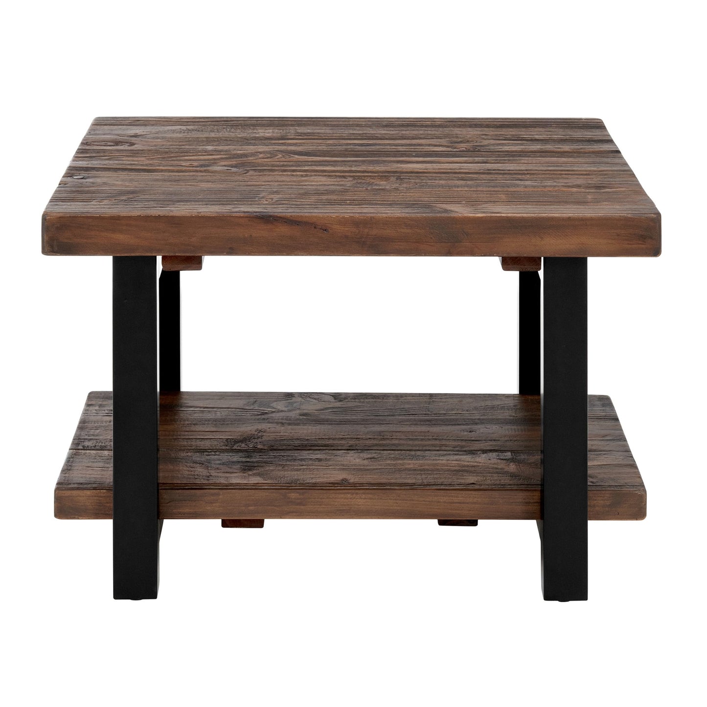Pomona 27-Inch Square Solid Wood Coffee Table with Metal Legs – Modern Farmhouse Rustic Small Space Table by Alaterre Furniture (Rustic Brown)
