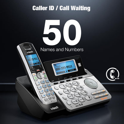 VTech DS6151-2 2-Line Expandable Cordless Phone System with 2 Handsets, Digital Answering System, Caller ID, DECT 6.0 - Home & Small Business (Black/Silver)