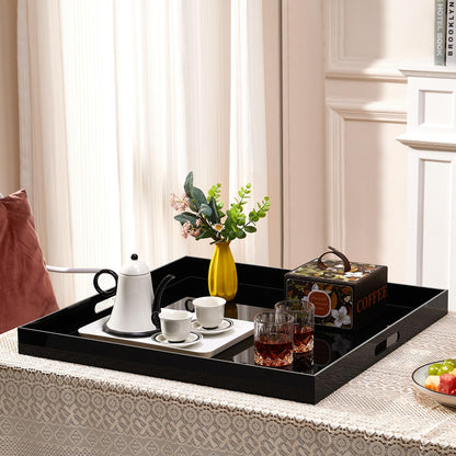 24×24 inches Oversized Black Acrylic Ottoman Tray Extra Large Decorative Tray Spill-Proof Serving Trays with Handles King-Size Safe Edge Organizer for Coffee Table Countertop Breakfast