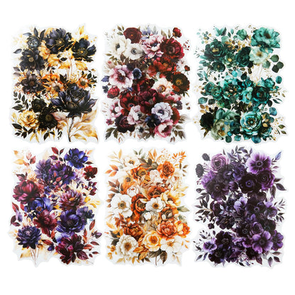 AuriicLeaf Blooming in the Dark Night PET Stickers, 120 Pcs Gothic Dark Floral Stickers for Scrapbooking, Journaling, Collage Supplies, and DIY Crafts