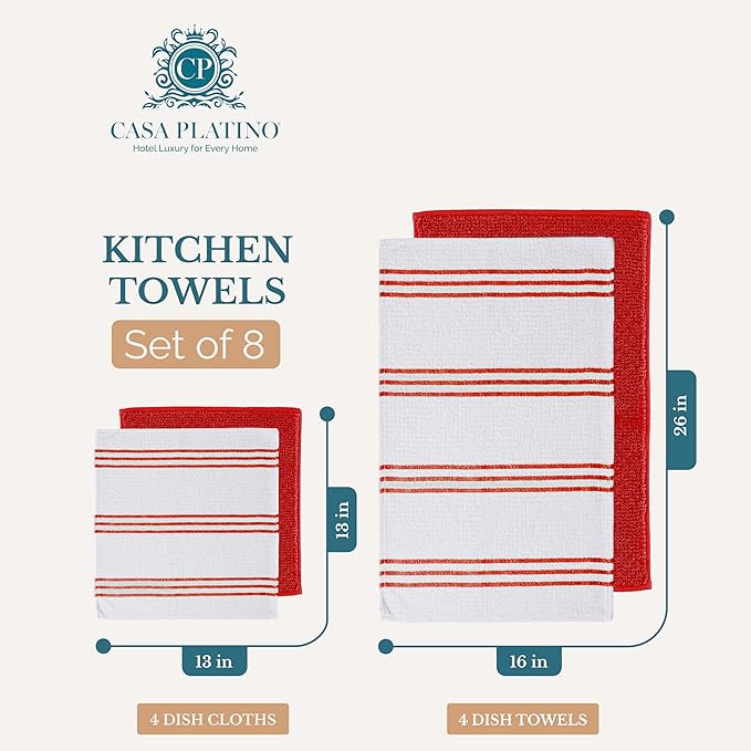 Casa Platino Dish Towels for Kitchen Drying Kitchen Towels – 8 Pc Durable