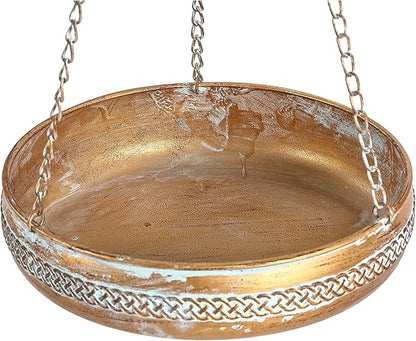 Metal Hanging Bird Bath for Outdoors, Antique Patina Hanging BirdBath for Outside, Hanging Birdbath/Feeder for Outside Garden, Yard, Lawn Decoration