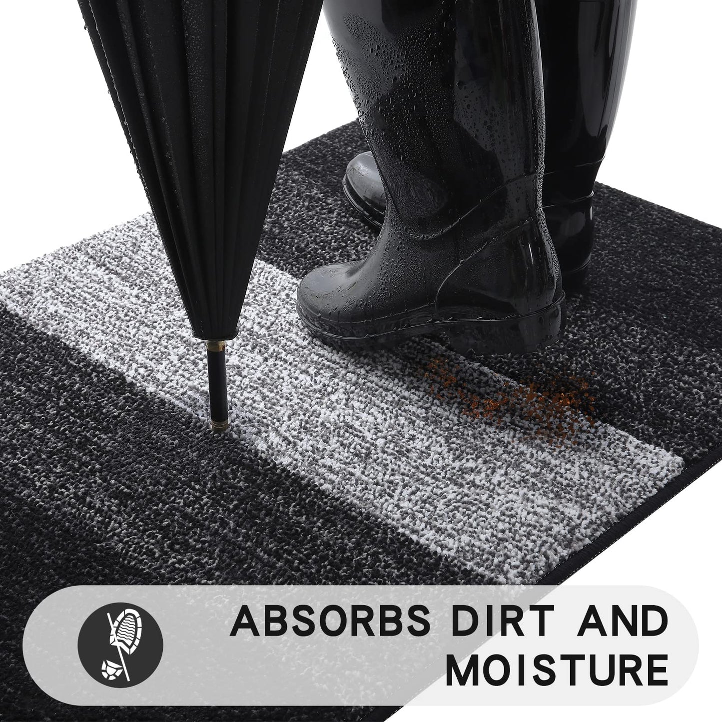 Kitinjoy Indoor Outdoor Door Mat, 40x32 Non-Slip Absorbent Dirt Trapper, Low-Profile Washable Inside Entrance Front Floor Mat, Sturdy Soft Entry Doormats for Entryway, Black