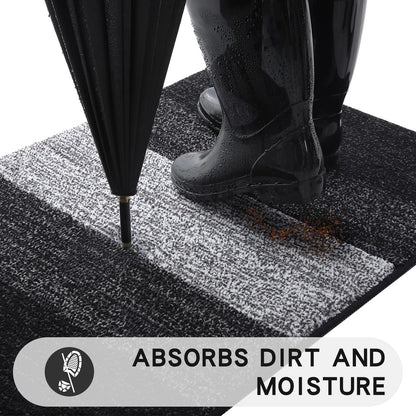 Kitinjoy Indoor Outdoor Door Mat, 40x32 Non-Slip Absorbent Dirt Trapper, Low-Profile Washable Inside Entrance Front Floor Mat, Sturdy Soft Entry Doormats for Entryway, Black