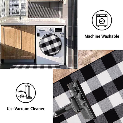 Buffalo Plaid Outdoor Rug 27.5''x 43.3''Black and White Checkered Rug Cotton Machine Washable Farmhouse Mat for Outdoor, Kitchen, Farmhouse, Entryway,Bathroom